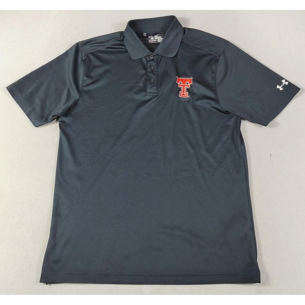 Under Armour Polo Shirt Mens Medium Black Texas Tech Red Raiders NCAA UM0494